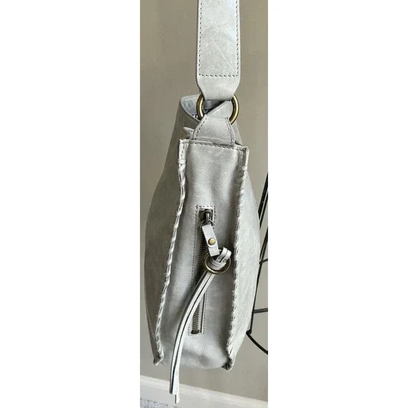 Hobo Braided Leather Shoulder Handbag With Whipstitch Detailing Light Grey EUC - Picture 9 of 9